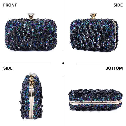 Vista 6 de UBORSE Bolso de noche con lentejuelas brillantes de diamantes de imitación para mujer, estilo vintage, con cuentas de cristal, para cóctel, fiesta