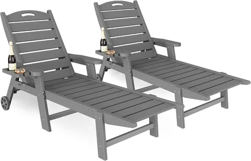 Vista 9 de UDPATIO Silla de salón para exteriores, tumbonas reclinables, piscina 2-Gris