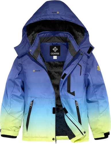 Vista 11 de GEMYSE - Chaqueta de esquí impermeable con capucha y forro polar, resistente al viento, para niño Verde Aqua