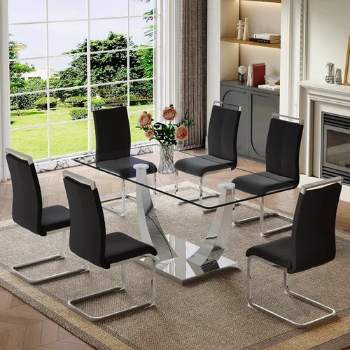 Vista 44 de Mesa de comedor moderna para mesa de comedor de mármol sintético de 4/6, 63 pulgadas, mesa de cocina rectangular, mesa de cocina y comedor de fácil