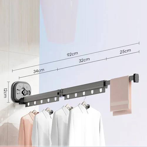 Vista 2 de AUNMAS Perchero de secado de ropa, para montar en la pared, perchero retráctil para secar ropa, ahorrador de espacio, para balcón, lavandería, baño