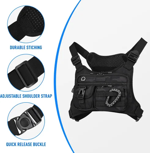 Vista 3 de DEYACE - Bolso de pecho para hombre, Negro-cp, Talla única Bolsa EDC para entrenamientos, correr, ciclismo