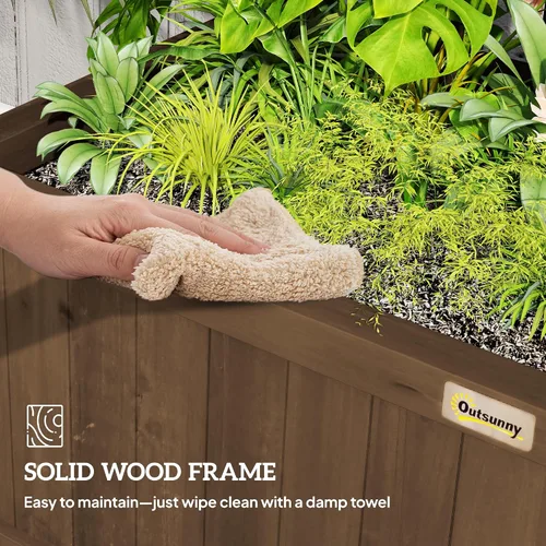 Vista 6 de Outsunny Maceta de Madera con Enrejado para Plantas Trepadoras, Cama Elevada, Caja de Maceta con Agujeros de Drenaje para Cultivar Verduras, Hierbas