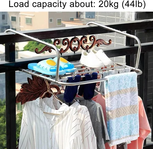 Vista 7 de Estante de secado de ropa multifuncional, ajustable, estante de secado de ropa de acero inoxidable, ahorro de espacio para interiores y exteriores