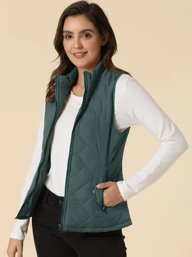 Vista 2 de Allegra K - Chaleco acolchado y ligero, de cuello alto, con cremallera, para mujer