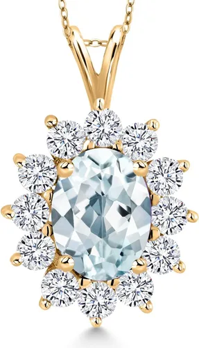 Vista 152 de Gem Stone King Collar con piedra natal ovalada de plata chapada en oro amarillo de 18 quilates, ovalado de 0.315 x 0.236 in, collares con colgante