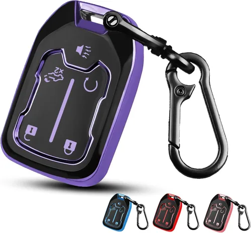 Vista 11 de MILD EAST for GMC Key Fob Cover 5 Button with Keychain(Black/Blue)