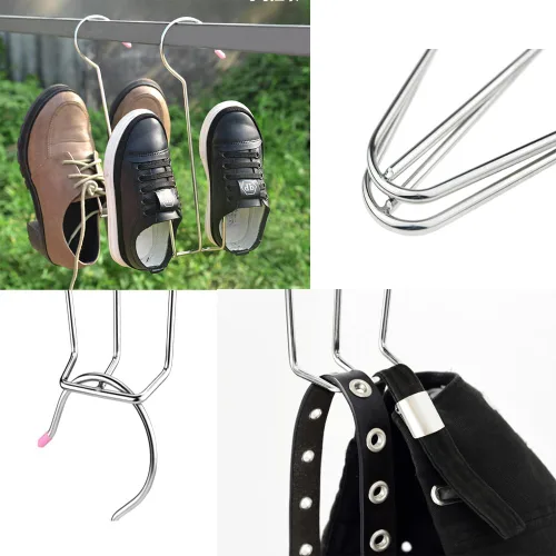 Vista 2 de Paquete de 4 ganchos para zapatos de secado de zapatos de acero inoxidable, organizador de almacenamiento para colgar zapatos húmedos y fangosos