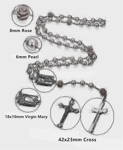Vista 5 de SZQCZB Rosario - Collar católico con medalla del suelo sagrado Crucifijo con caja de metal y 18 tarjetas de oración