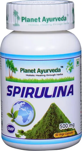 Vista 2 de Espirulina - 2 botellas (cada una 60 cápsulas, 500 mg) - Algas 100% naturales - Planet Ayurveda (en Estados Unidos)