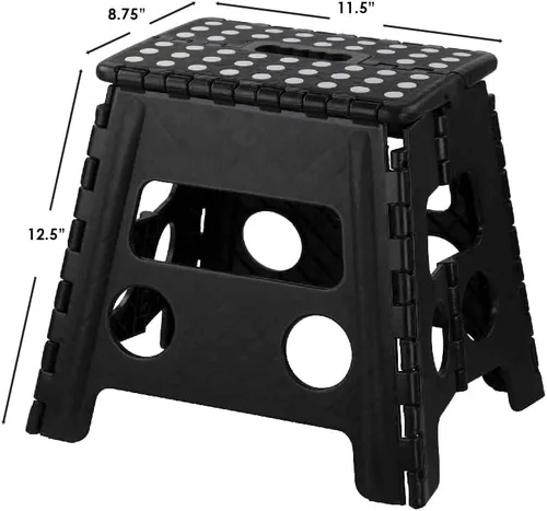 Vista 6 de Home Basics Taburete plegable grande de plástico con puntos antideslizantes, color negro