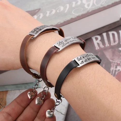 Vista 3 de UNQJRY - Pulsera de cuero vintage con mensaje inspirador grabado de versículos de la biblia, pulsera vintage elástica para mujeres y adolescentes