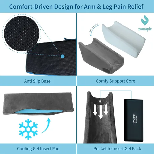 Vista 6 de Zomaple - Almohada de elevación de brazo de 3 piezas con paquete de gel para recuperación de muñeca y codo