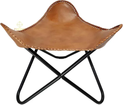 Vista 5 de Pie plegable de mariposa de cuero Acento de salón, camping, caminar, caza, senderismo, pesca, viajes (beige)