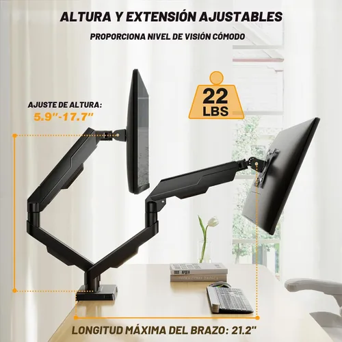 Vista 3 de 5Rcom Soporte de monitor doble para pantallas de computadora de 17-34