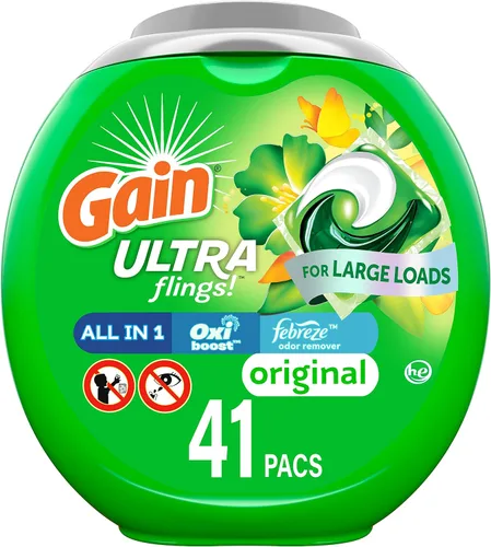 Vista 33 de Gain Flings! Jabón líquido para ropa sucia, compatible con HE, paquete de 3 bolsas, 111 unidades, aroma de larga duración, aroma a brisa feliz