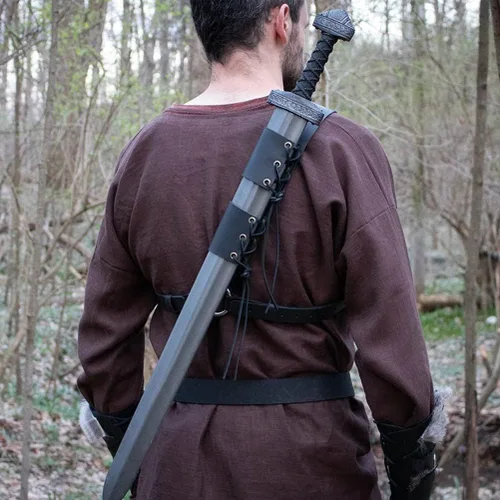 Vista 3 de Renaissance Rapier - Funda ajustable para cinturón de rana de doble espada, de piel sintética, para llevar armas medievales