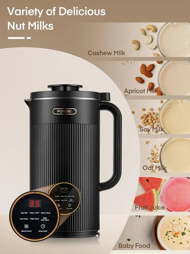 Vista 3 de FOHERE Máquina para Hacer Leche de Nuez, 6 en 1 Fabricante de Leche de Soja de 35oz para Leche de Almendra Casera, Avena, Soja, Comida para Bebés