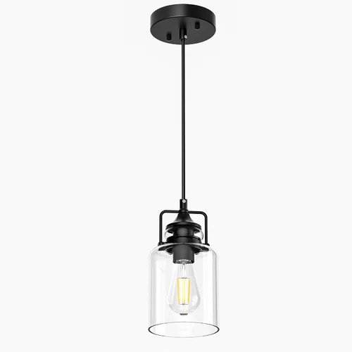 Vista 7 de Paquete de 3 Luces Colgantes para Isla de Cocina, Lámpara Colgante Negra Moderna, Luces de Isla de 47 Pulgadas, Cuerda Ajustable, Vidrio