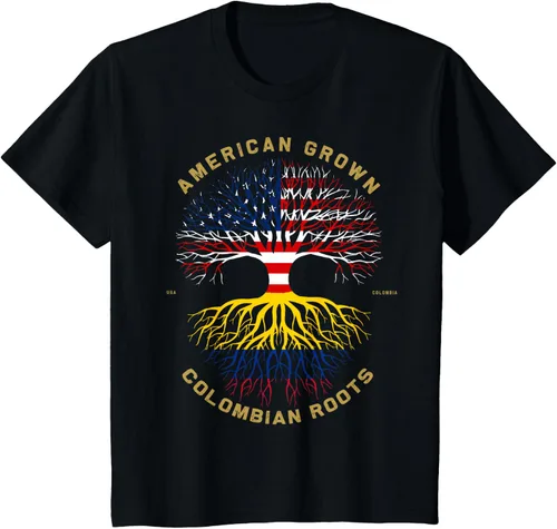 Vista 73 de Camiseta de regalo con la bandera de Estados Unidos con árbol de raíces colombianas
