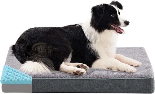 Vista 10 de Cama refrescante para perros grandes, cama ortopédica de espuma viscoelástica para mascotas con funda extraíble lavable, ideal para perros Rosa