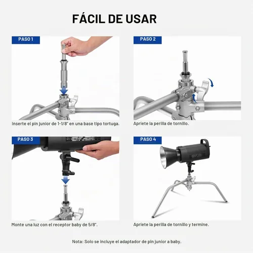 Vista 5 de NEEWER Adaptador de pasador junior a bebé, 1-1/8"/28mm macho junior a 5/8"/16mm adaptador de soporte de perno para soporte C, soporte de luz