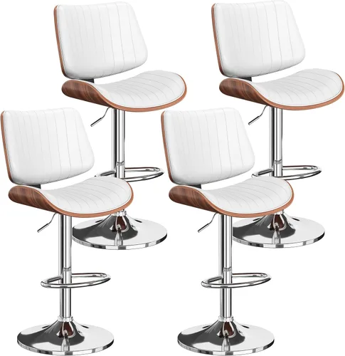 Vista 31 de Juego de 1 taburetes de bar giratorios de madera curvada ajustables para encimera de cocina, moderna silla de bar tapizada de piel sintética
