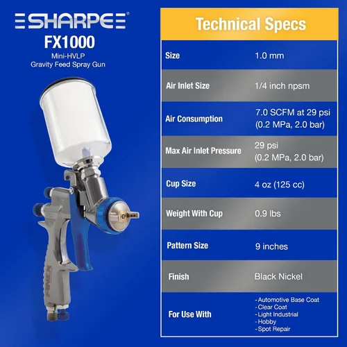 Vista 4 de Graco-Sharpe 289200A Mini pistola HVLP FX1000 para rociar pintura, 1,0 mm