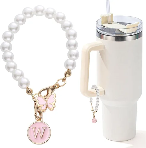 Vista 11 de Encanto de letra para Copa Stanley, accesorios de cadena de perlas, encantos de iniciales de Copa Stanley para asa, decoración de botella de agua
