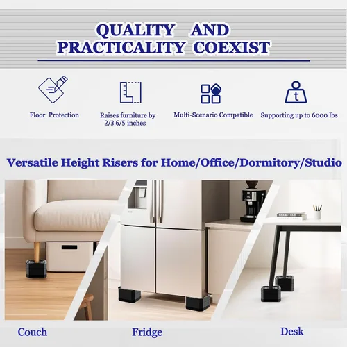 Vista 6 de Elevadores de cama de base ancha, elevadores apilables para muebles, 2, 3.6, 5 pulgadas, elevadores de sofá resistentes para sillas y escritorios