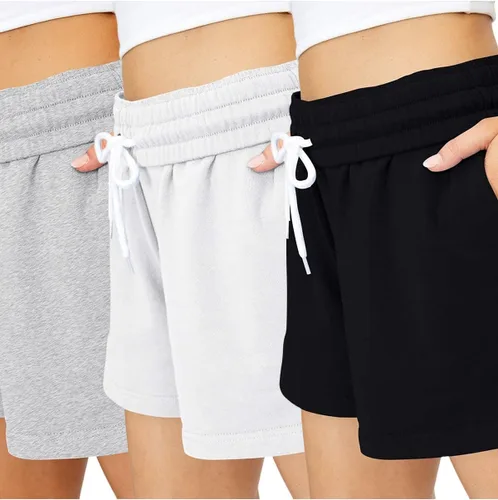 Vista 54 de AUTOMET Pantalones cortos deportivos para mujer, estilo casual, con cordón, cómodos, elásticos, de cintura alta, con bolsillos