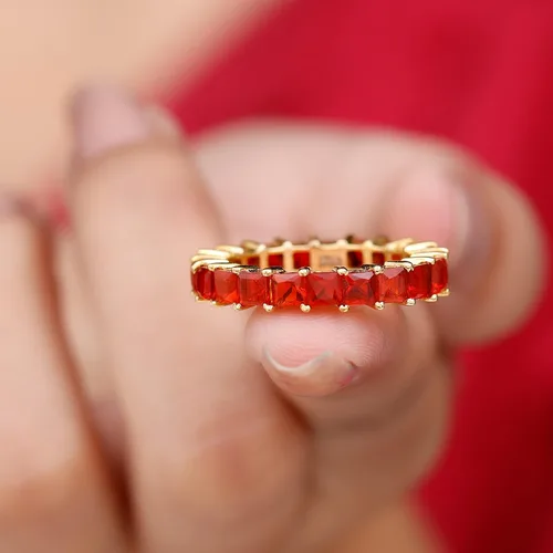 Vista 5 de Anillo de eternidad completo de ópalo de fuego de 2.5 quilates, anillo de eternidad completo de ópalo de fuego de corte princesa, ópalo de fuego