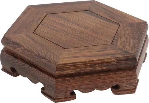 Vista 10 de DECHOUS Soporte de exhibición de taburete de madera, soporte hexagonal para plantas de madera, pequeño soporte rústico para flores, pedestal