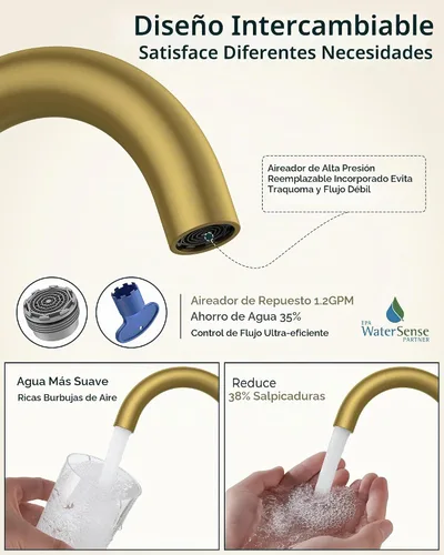 Vista 3 de FORIOUS Grifo de lavabo de baño de oro cepillado de 4 pulgadas, 2 agujeros
