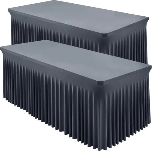 Vista 23 de Paquete de 2 manteles color azul bebé para mesa rectangular de 4 pies, manteles de elastano elásticos de 4 pies, falda blanca rectangular para baby