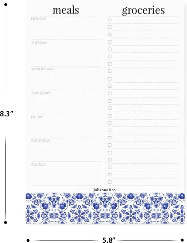 Vista 3 de Julianne & Co - Bloc de notas semanal magnético para planificar comidas y lista de comestibles, 52 páginas A5 premium, con lista de compras