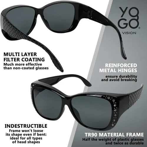 Vista 5 de Gafas de sol que se ajustan sobre gafas para mujer, protección UV, polarizadas y visión nocturna Fitover