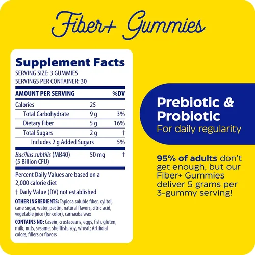 Vista 2 de Enzymedica Fiber+ Gomitas prebióticas y probióticas para mujeres y hombres, 90 unidades Gut Health & Digestive Support, 5g Fiber & 50mg Bacillus