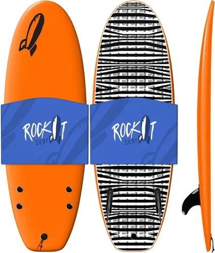Vista 8 de Rock-It - Tabla de surf CHUB Soft Top de 4 pies y 10 pulgadas, para niños y mini, fácil de remar y maniobrable para principiantes Amarillo