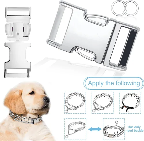 Vista 4 de Collar de perro de acero inoxidable con hebilla de liberación rápida, plateado