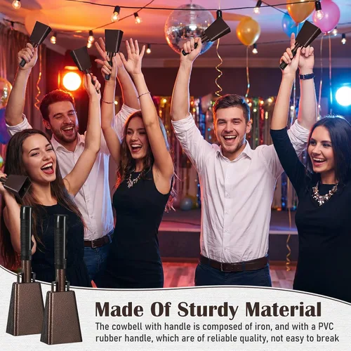 Vista 4 de 6 Pcs 10 Inch Cowbell with Handle Cheering Bell for Sports Events Large Noise Makers Cow bells Loud Cowbell Bulk for Football Games Party Chimes