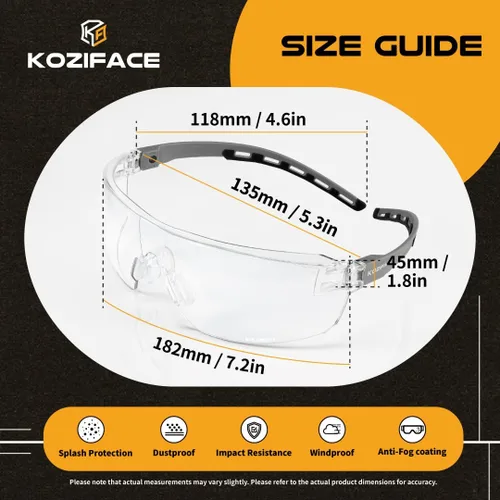 Vista 3 de KOZIFACE A18 - Lentes de seguridad para hombres y mujeres, ligeros, color gris y negro, marco ajustable flexible, elegante, protección antivaho