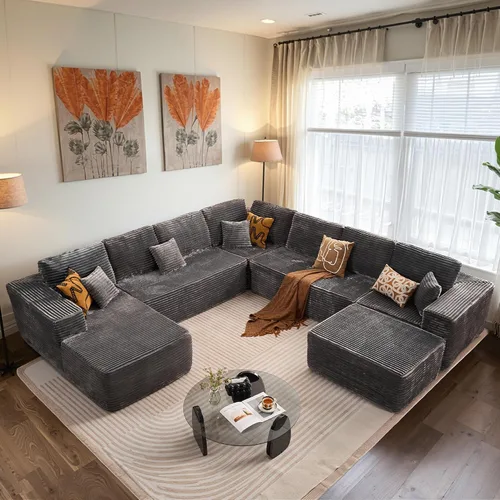 Vista 30 de ovios Sofá seccional en forma de nube para sala de estar, sofá modular de terciopelo mullido, sin necesidad de montaje, juego de sofás grandes