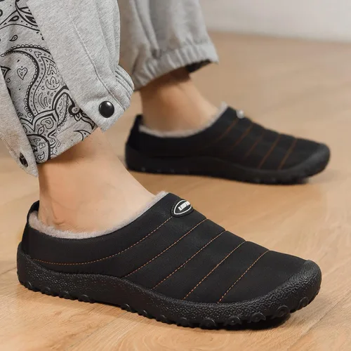 Vista 4 de UBFEN - Pantuflas cálidas de invierno para hombre y mujer con forro de felpa mullida, zapatos de casa con suela de caucho antideslizante