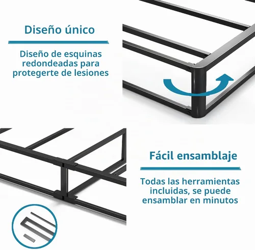 Vista 5 de Bedsnus juego de somier y funda de tamaño individual, base de resortes de metal de perfil alto de 9 pulgadas, base de colchón de estructura Blanco