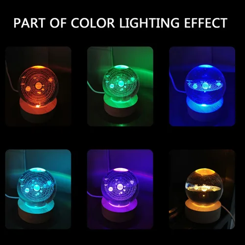 Vista 6 de Zabalar Luz nocturna de bola de cristal 3D con base de luz LED colorida, regalo del día de San Valentín, luces LED, lámpara de mesa que cambia