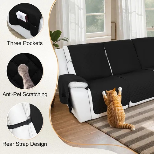 Vista 5 de HDCAXKJ Fundas impermeables 100% impermeables para sofá reclinable en forma de L, lavable, acolchada y suave para perros y mascotas, 1 funda de Negro