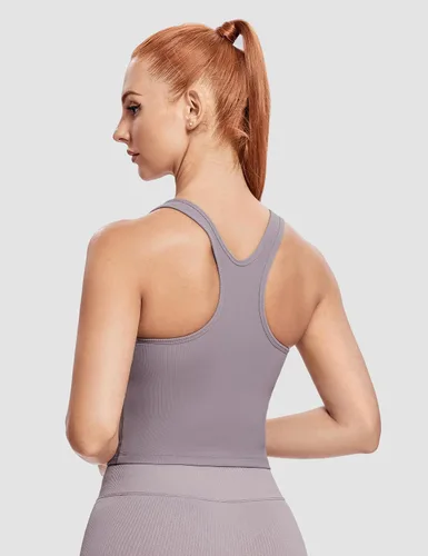 Vista 4 de BAYDI Sujetadores deportivos para mujer con cuello cuadrado, camisetas sin mangas con sujetadores integrados acolchados para entrenamiento de línea