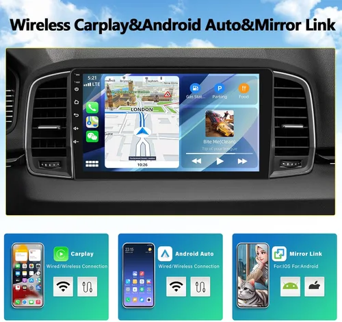 Vista 2 de AMprime Estéreo Android de doble DIN para automóvil con Apple Carplay de 10.1 pulgadas, pantalla táctil, radio de coche, compatible con Bluetooth