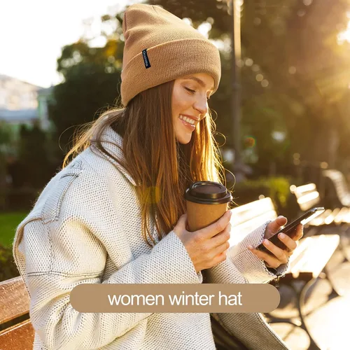 Vista 3 de Ocatoma Gorro para hombres y mujeres, de punto acrílico, con puños, para uso diario, cálido, unisex, regalos para hombres y mujeres, novio, él y ella